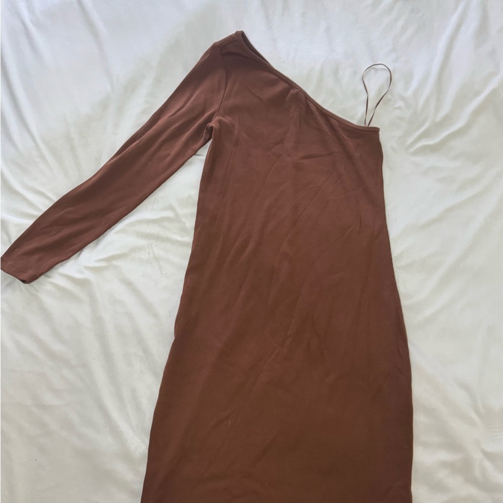One-Shoulder Brown Dress